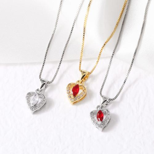 Cubic Zircon Micro Pave Brass Necklace, with 5cm extender chain, Heart, plated, fashion jewelry & micro pave cubic zirconia, more colors for choice, nickel, lead & cadmium free, 9x12mm, Length:45 cm, Sold By PC