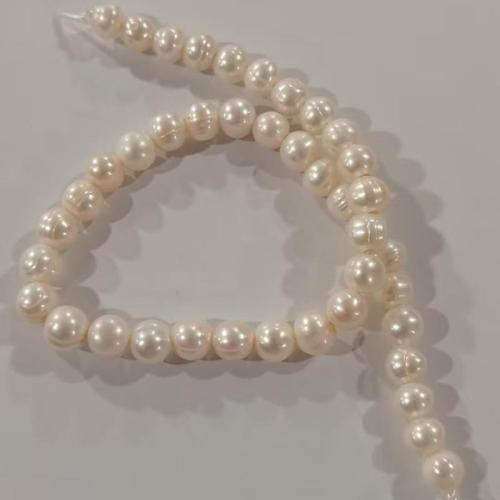 Natural Freshwater Pearl Loose Beads, Slightly Round, DIY, white, about:9-10mm, Hole:Approx 3mm, Approx 36PCs/Strand, Sold Per 37 cm Strand