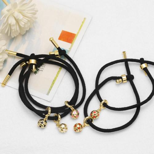 Brass Bracelet & Bangle, Nylon Cord, with Brass, fashion jewelry & enamel, black, Length:22 cm, Sold By PC