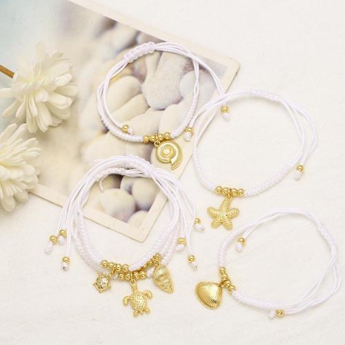 Pulseras de latón, cordón de nylon, con Perlas plásticas & metal, con 10cm extender cadena, Joyería & diferentes patrones para la opción, Blanco, longitud:16 cm, Vendido por UD