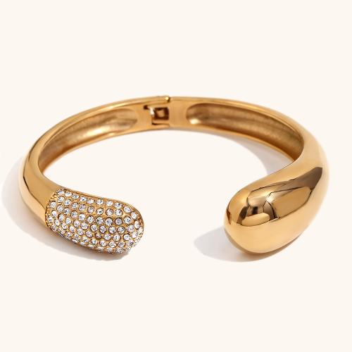 Stainless Steel Bangle, 304 Stainless Steel, 18K gold plated, fashion jewelry & for woman & with rhinestone, Sold By PC