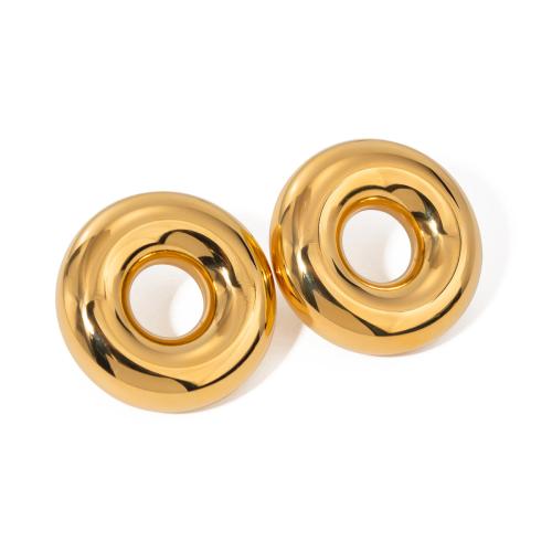 Stainless Steel Stud Earrings, 304 Stainless Steel, Round, plated, fashion jewelry & for woman & hollow, golden, Sold By Pair