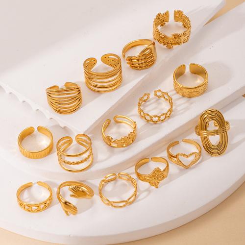 Stainless Steel Finger Ring, 304 Stainless Steel, plated, fashion jewelry & different styles for choice & for woman, golden, Sold By PC