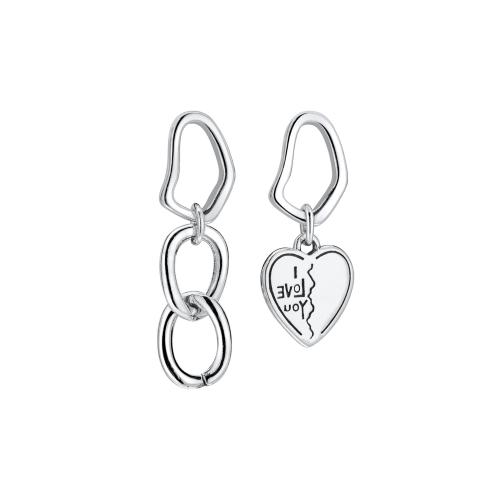 Asymmetric Earrings, 925 Sterling Silver, for woman, original color, Triannular about 2CM, cardioid about 2.5CM, Sold By Pair