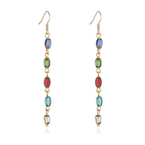 Boucles d'oreilles pendantes en laiton, avec cristal, fait à la main, bijoux de mode & pour femme, plus de couleurs à choisir, 74mm, Vendu par paire