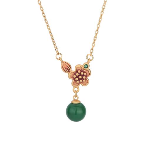 Brass Necklace, with Jade, fashion jewelry & for woman, golden, Length:Approx 45 cm, Sold By PC