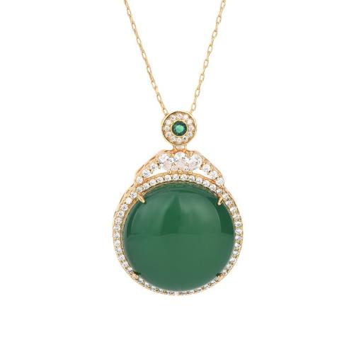 Cubic Zircon Micro Pave Brass Necklace, with Jade, micro pave cubic zirconia & for woman, more colors for choice, Length:Approx 45 cm, Sold By PC