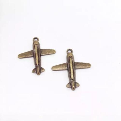 Fahrzeug Zinklegierung Anhänger, Flugzeug, antike Bronzefarbe plattiert, DIY, 35x31x4mm, 100PCs/Tasche, verkauft von Tasche