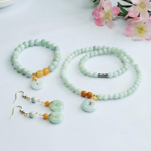 Jadeite Jewelry Set, bracelet & earring & necklace, three pieces & Unisex, necklace length 20-25inch, bracelet 6-8inch, Sold By Set