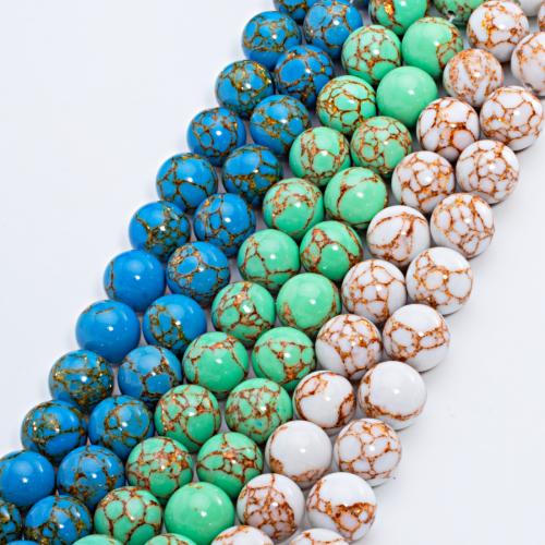 Perles turquoises, turquoise de veine d'or, Rond, naturel & DIY & normes différentes pour le choix, plus de couleurs à choisir, Trou:Environ 1mm, Longueur:Environ 15.8 pouce, Vendu par PC