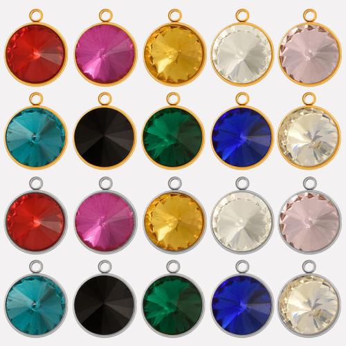 Stainless Steel Pendants, 304 Stainless Steel, with Glass Rhinestone, Vacuum Ion Plating, DIY, more colors for choice, 13x16x7mm, Hole:Approx 1.7mm, 10PCs/Bag, Sold By Bag