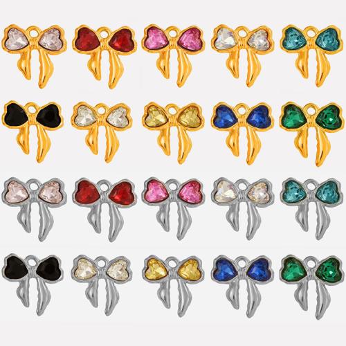 Stainless Steel Pendants, 304 Stainless Steel, with Glass Rhinestone, Bowknot, Vacuum Ion Plating, DIY, more colors for choice, 18x18x4.20mm, Hole:Approx 1.8mm, 10PCs/Bag, Sold By Bag