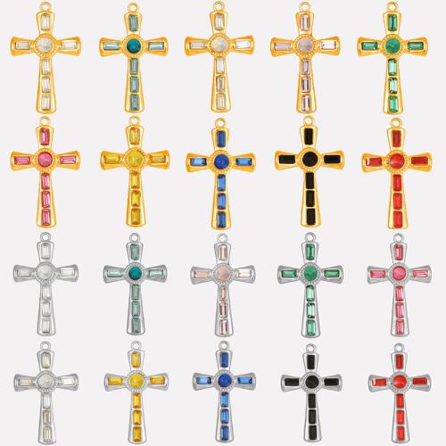 Stainless Steel Cross Pendants, 304 Stainless Steel, with Glass Rhinestone, Vacuum Ion Plating, DIY, more colors for choice, 23x37x4.20mm, Hole:Approx 1.9mm, 10PCs/Bag, Sold By Bag