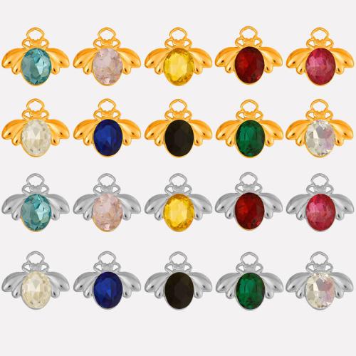 Stainless Steel Animal Pendants, 304 Stainless Steel, with Glass Rhinestone, Bee, Vacuum Ion Plating, DIY, more colors for choice, 18x11x4mm, Hole:Approx 2.8mm, 10PCs/Bag, Sold By Bag