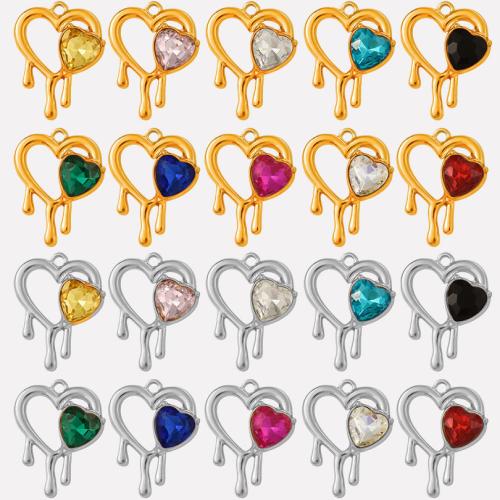 Stainless Steel Heart Pendants, 304 Stainless Steel, with Glass Rhinestone, Vacuum Ion Plating, DIY, more colors for choice, 20x25x5mm, Hole:Approx 1.8mm, 10PCs/Bag, Sold By Bag