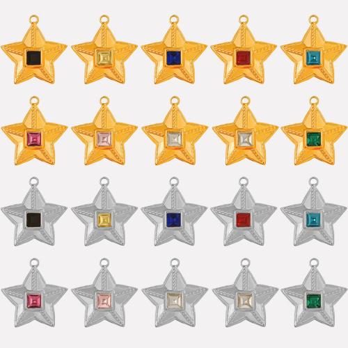 Stainless Steel Pendants, 304 Stainless Steel, with Glass Rhinestone, Star, Vacuum Ion Plating, DIY, more colors for choice, Hole:Approx 2.2mm, 10PCs/Bag, Sold By Bag