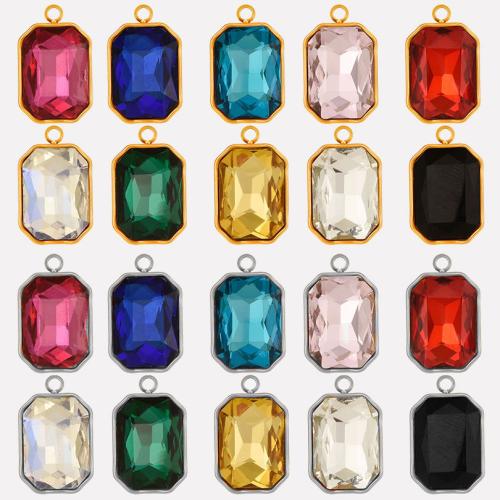 Stainless Steel Pendants, 304 Stainless Steel, with Glass Rhinestone, Vacuum Ion Plating, DIY, more colors for choice, 11x19x6mm, Hole:Approx 1.7mm, 10PCs/Bag, Sold By Bag