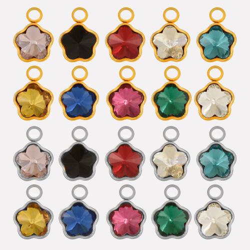 Stainless Steel Flower Pendant, 304 Stainless Steel, with Glass Rhinestone, Vacuum Ion Plating, DIY, more colors for choice, 7x10x3.50mm, Hole:Approx 1.7mm, 10PCs/Bag, Sold By Bag