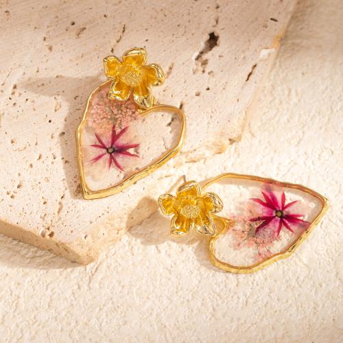 Acrylic Jewelry Earring, Heart, gold color plated, fashion jewelry & epoxy gel, golden, Sold By Pair