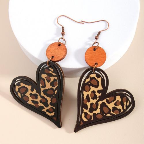 Wood Earring, Heart, fashion jewelry, brown, Sold By Pair