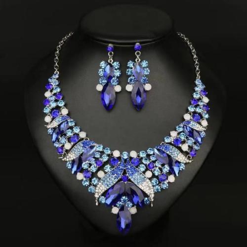 Tibetan Style Jewelry Sets, earring & necklace, with Crystal, plated, fashion jewelry, more colors for choice, nickel, lead & cadmium free, Sold By Set