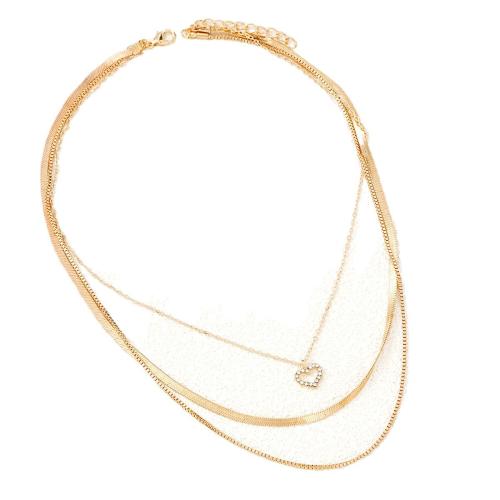 Tibetan Style Jewelry Necklace, plated, three layers & for woman & with rhinestone, golden, Sold By PC