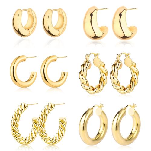 Brass Stud Earring, plated, 6 pieces & fashion jewelry & for woman, golden, Sold By Set