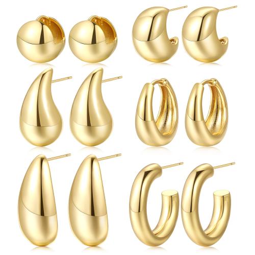 Brass Stud Earring, 14K gold plated, 6 pieces & fashion jewelry & for woman, Sold By PC