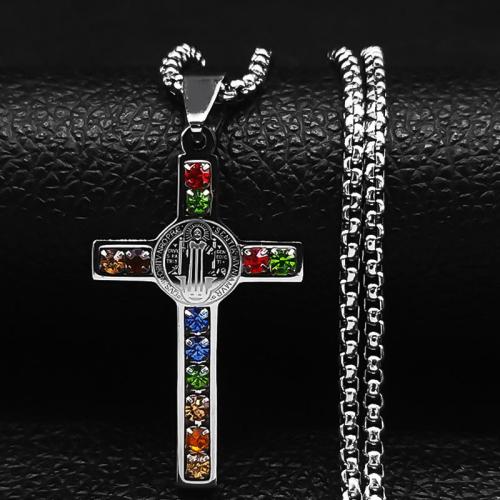 Stainless Steel Jewelry Necklace, 304 Stainless Steel, plated, fashion jewelry & Unisex & with rhinestone, more colors for choice, Length:60 cm, Sold By PC