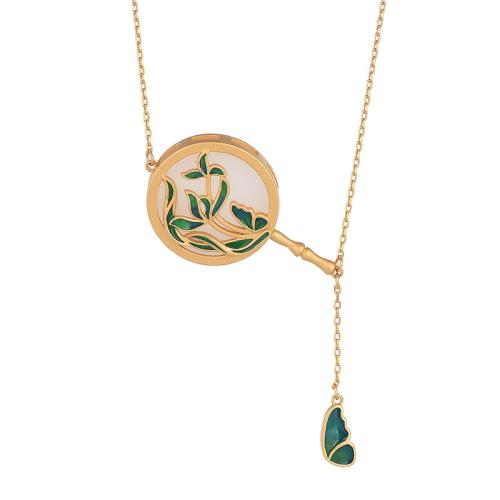 Brass Necklace, with Jade, vintage & for woman & enamel, golden, Length:Approx 45 cm, Sold By PC