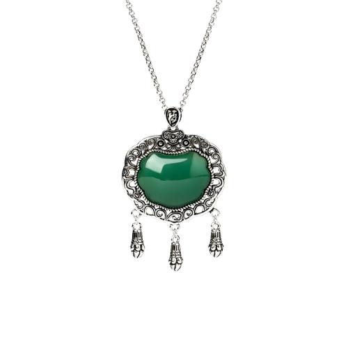 Brass Necklace, with Jade, vintage & for woman, silver color, Length:Approx 45 cm, Sold By PC