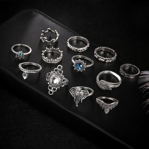 Tibetan Style Ring Set, with Gemstone, plated, 12 pieces & for woman, silver color, Sold By Set