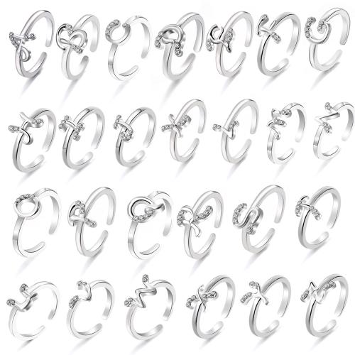 Tibetan Style Finger Ring, plated, letters are from A to Z & different styles for choice & for woman & with rhinestone, more colors for choice, Sold By PC