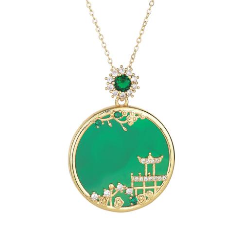 Brass Necklace, with Jade, vintage & micro pave cubic zirconia & for woman, golden, Length:Approx 45 cm, Sold By PC