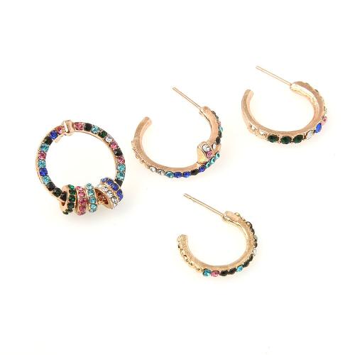 Tibetan Style Stud Earring, plated, 4 pieces & for woman & with rhinestone, golden, Sold By Set