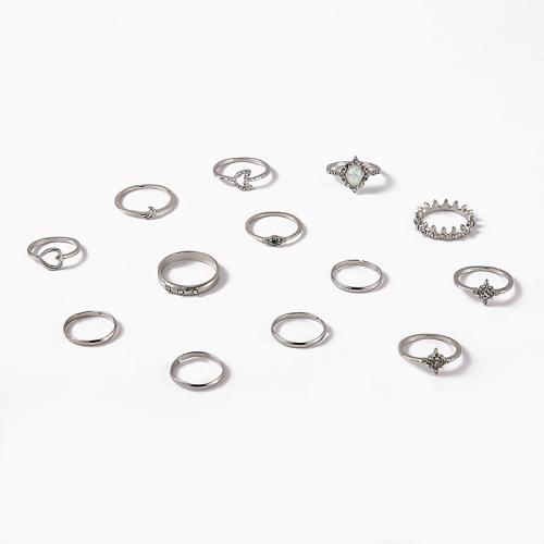 Zink-Legierungsring-Set, Zinklegierung, mit Edelstein, plattiert, 13 Stück & für Frau & mit Strass, keine, verkauft von setzen