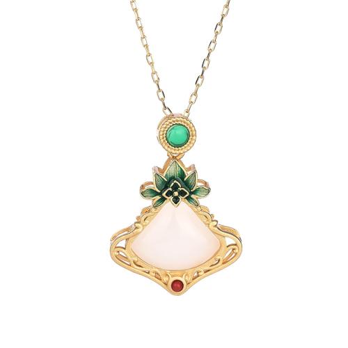 Brass Necklace, with Jade, vintage & for woman, golden, Length:Approx 45 cm, Sold By PC