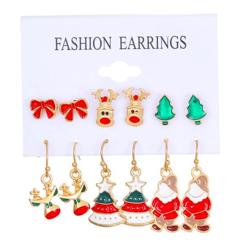 Zinklegierung Ohrring-Set, plattiert, Weihnachtsschmuck & verschiedene Stile für Wahl & für Frau & Emaille, earring length 10-30mm, verkauft von setzen