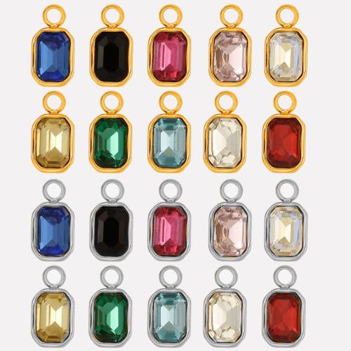 Stainless Steel Pendants, 304 Stainless Steel, with Glass Rhinestone, Vacuum Ion Plating, DIY, more colors for choice, 5x10x3.20mm, Hole:Approx 1.7mm, 10PCs/Bag, Sold By Bag