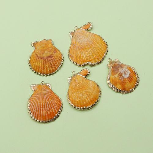 Shell Pendants, with Brass, gold color plated, DIY, yellow, about:45x40mm, Sold By PC