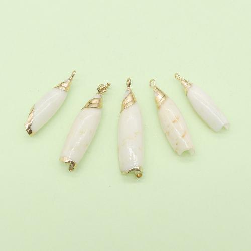 Natural Trumpet Shell Pendants, with Brass, Conch, gold color plated, DIY, about:10x40mm, Sold By PC