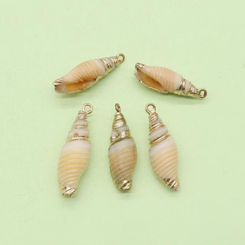 Natural Trumpet Shell Pendants, with Brass, Conch, gold color plated, DIY, about:10x30mm, Sold By PC