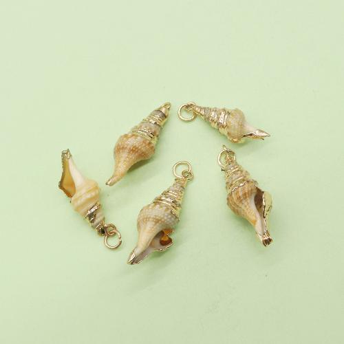 Natural Trumpet Shell Pendants, with Brass, Conch, gold color plated, DIY, about:10x32mm, Sold By PC