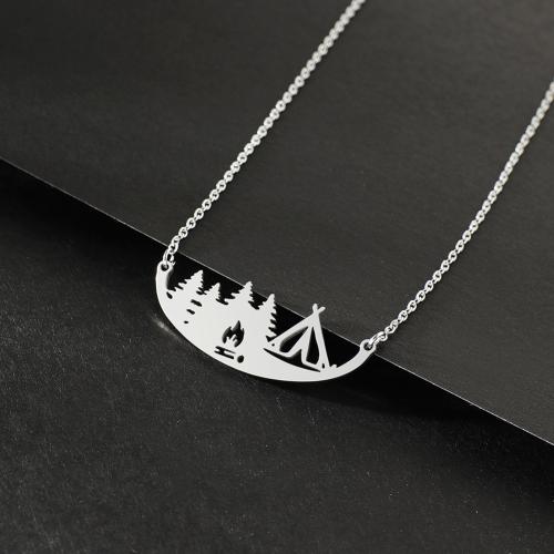 Stainless Steel Jewelry Necklace, 304 Stainless Steel, with 5CM extender chain, Christmas Tree, silver color plated, for woman & hollow, nickel, lead & cadmium free, Length:40 cm, Sold By PC