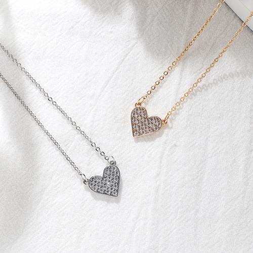 Cubic Zircon Micro Pave Brass Necklace, Heart, plated, micro pave cubic zirconia & for woman, more colors for choice, nickel, lead & cadmium free, Length:40 cm, Sold By PC