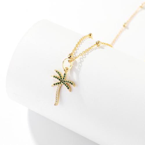 Cubic Zircon Micro Pave Brass Necklace, Palm Tree, gold color plated, micro pave cubic zirconia & for woman, green, nickel, lead & cadmium free, Length:52 cm, Sold By PC