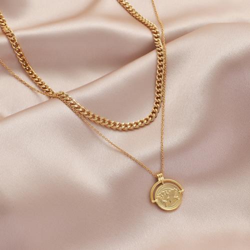 Brass Necklace, Round, gold color plated, Double Layer & for woman, nickel, lead & cadmium free, Sold By PC