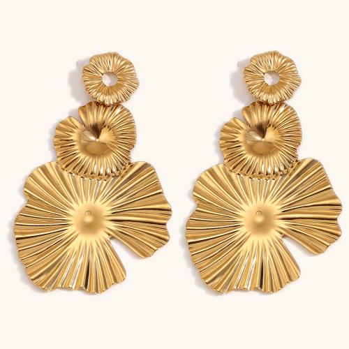 Boucle d'oreille goutte inox, Acier inoxydable 304, Ginkgo Feuille, Placage de couleur d'or, pour femme, Vendu par paire