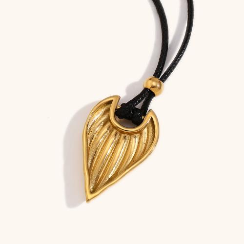 Stainless Steel Jewelry Necklace, 304 Stainless Steel, with leather cord, Heart, gold color plated, for woman, Sold By PC