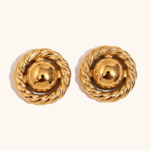 Boucle d'oreille de gaujon en acier inoxydable, Acier inoxydable 304, Rond, Placage de couleur d'or, pour femme, Vendu par paire